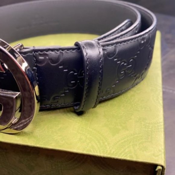 GUCCI SIGNATURE LEATHER BELT ( MONOGRAM ) - Picture 2 of 4
